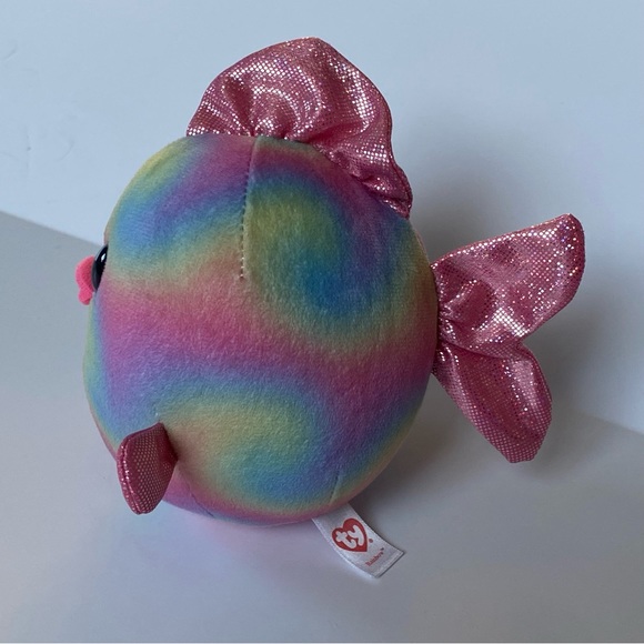 TY Beanie Ballz plush stuffed round 5" fish RAINBOW retired Pink Shiny Ocean - Picture 8 of 11